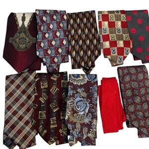 Lot of 10 Brown Red Blue Vintage & Modern Career Silk Polyester Necktie Ties